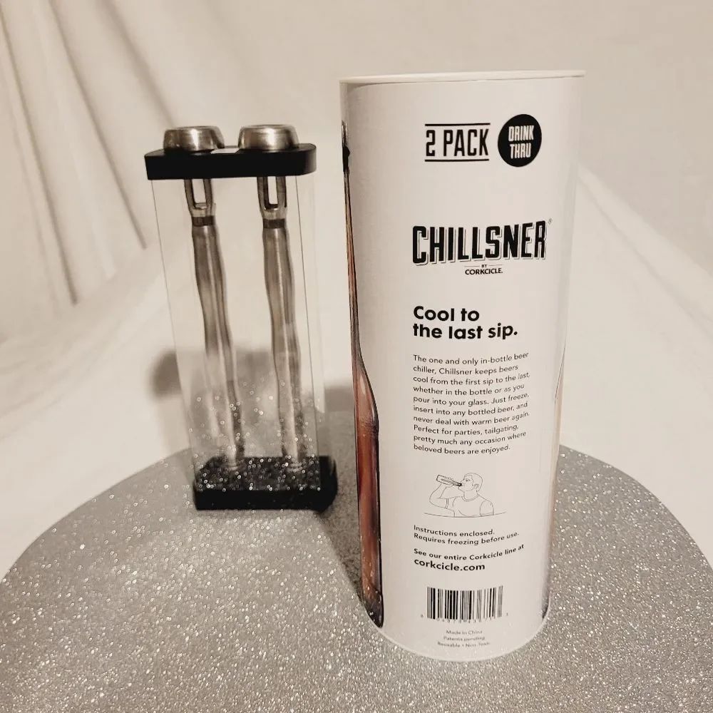Corkcicle Chillsner Drink Through Beer Chiller Sticks Long Neck Bottles 2 Pack